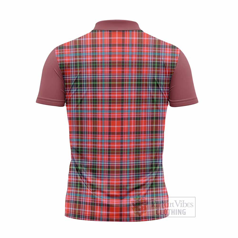 Straiton Tartan Accent Zipper Polo Shirt with Family Crest