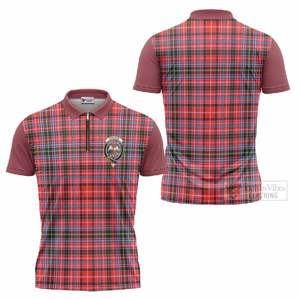 Straiton Tartan Accent Zipper Polo Shirt with Family Crest