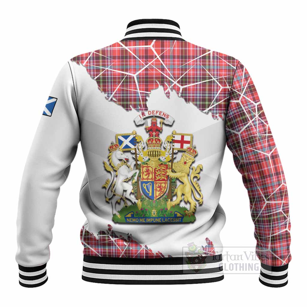 Straiton Tartan Baseball Jacket with Family Crest and Lion Rampant Grunge Style