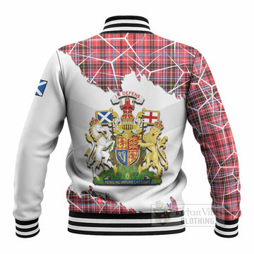Straiton Tartan Baseball Jacket with Family Crest and Lion Rampant Grunge Style