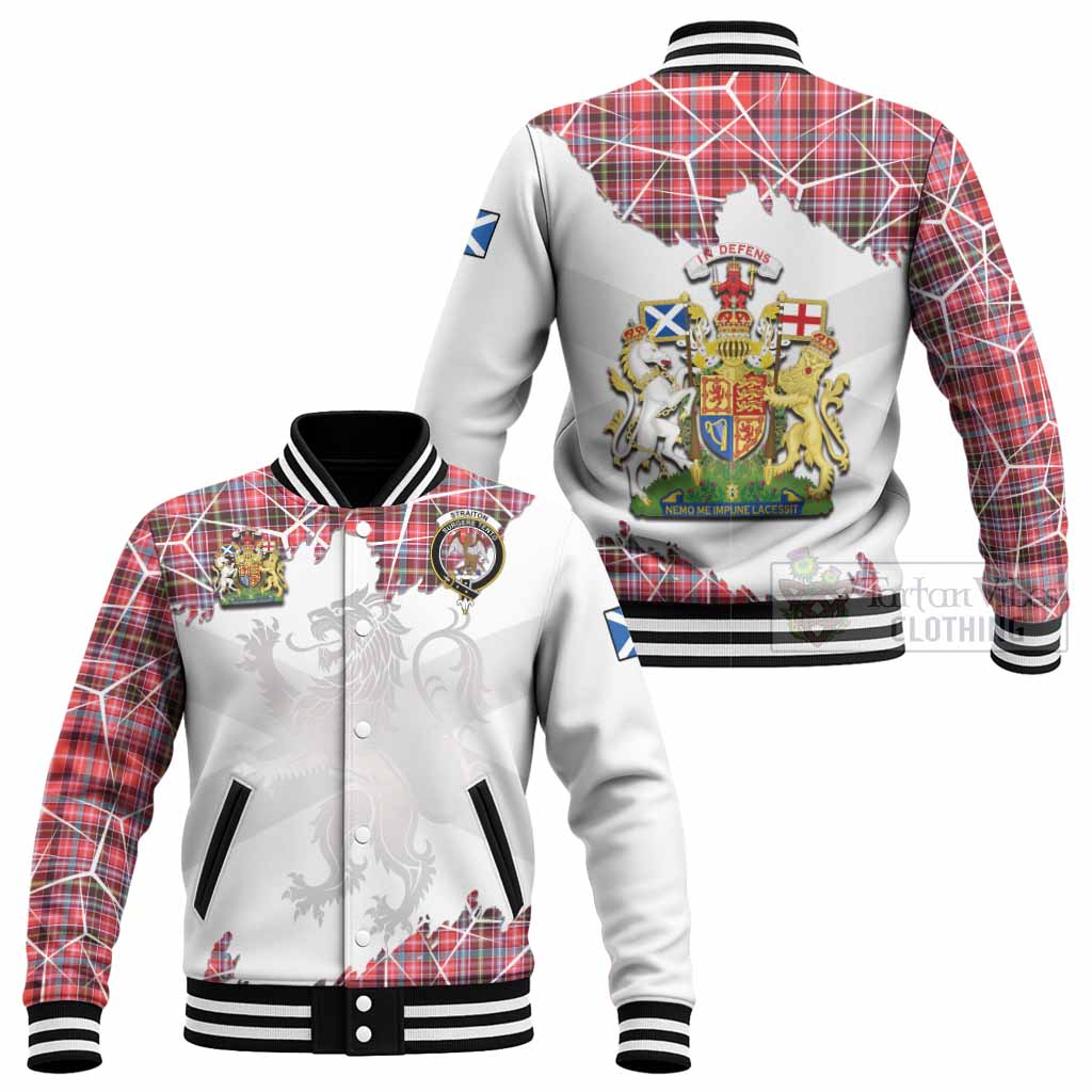 Straiton Tartan Baseball Jacket with Family Crest and Lion Rampant Grunge Style