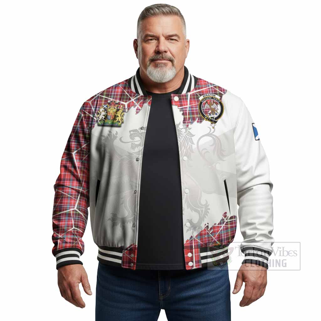 Straiton Tartan Baseball Jacket with Family Crest and Lion Rampant Grunge Style