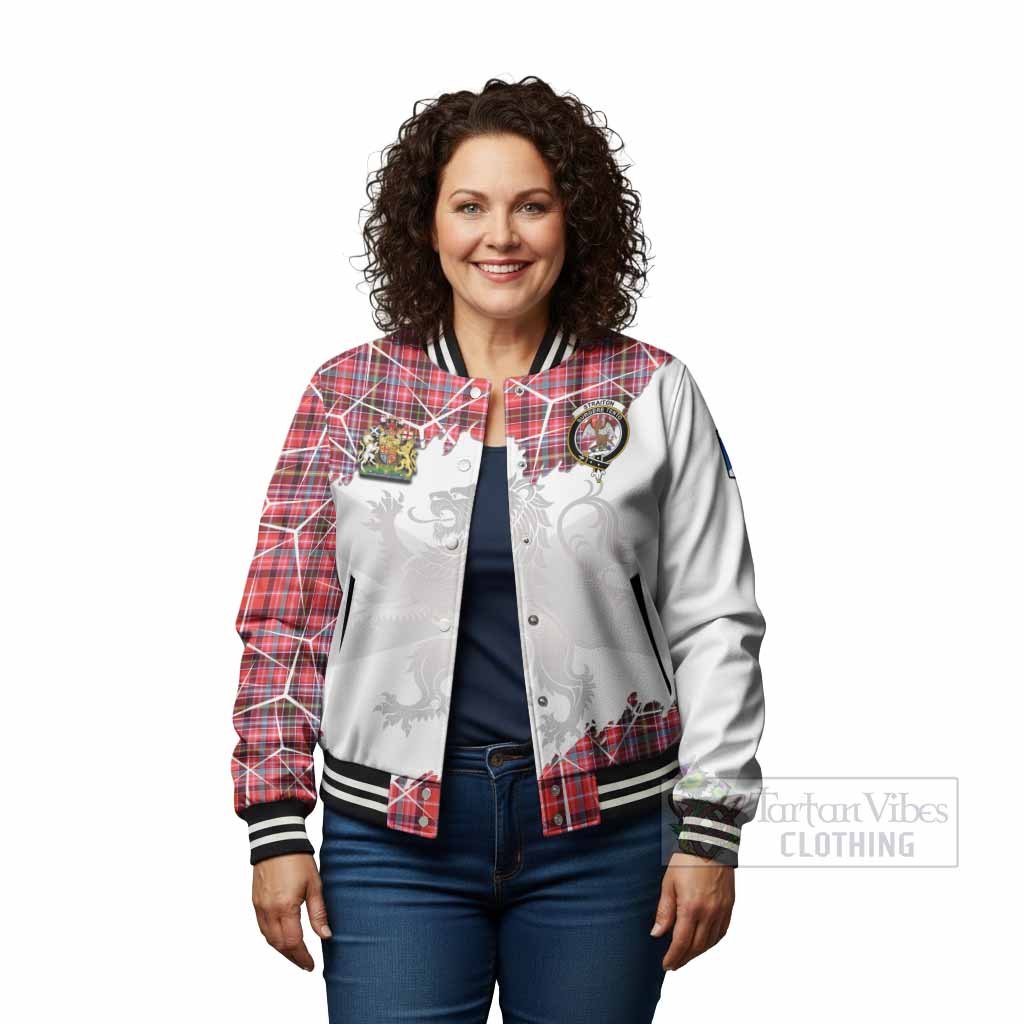 Straiton Tartan Baseball Jacket with Family Crest and Lion Rampant Grunge Style