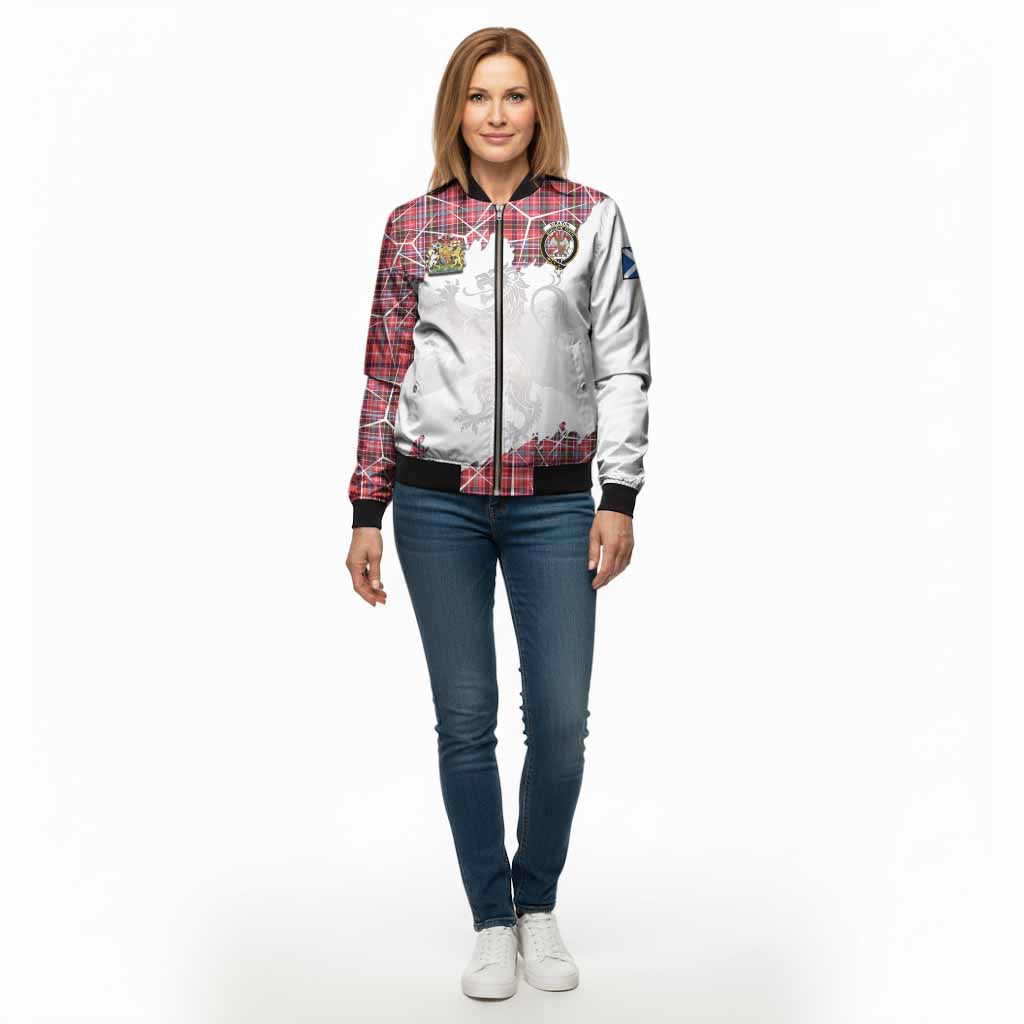 Straiton Tartan Bomber Jacket with Family Crest and Lion Rampant Grunge Style