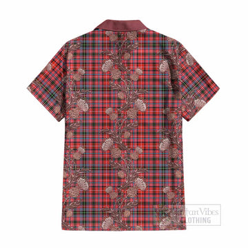 Straiton Tartan Cotton Hawaiian Shirt Seamless Scottish Thistle Flowers