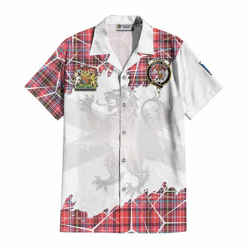 Straiton Tartan Cotton Hawaiian Shirt with Family Crest and Lion Rampant Grunge Style