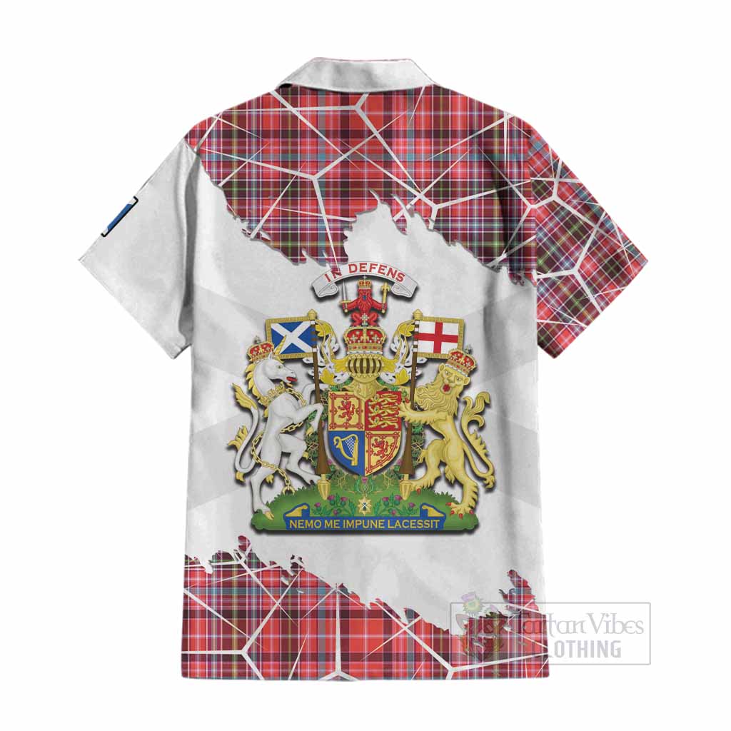 Straiton Tartan Cotton Hawaiian Shirt with Family Crest and Lion Rampant Grunge Style