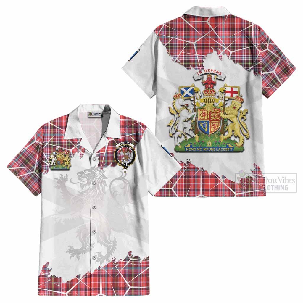 Straiton Tartan Cotton Hawaiian Shirt with Family Crest and Lion Rampant Grunge Style