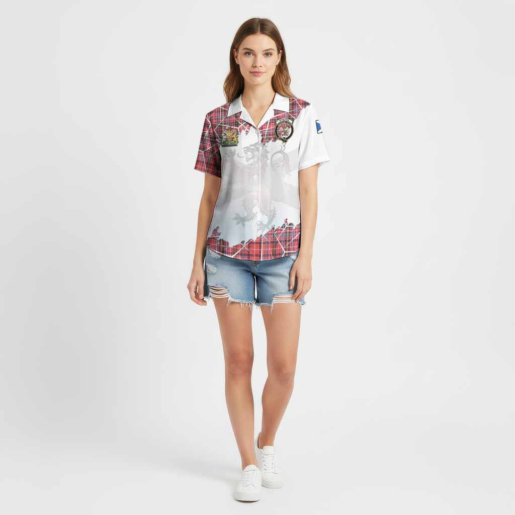 Straiton Tartan Cotton Hawaiian Shirt with Family Crest and Lion Rampant Grunge Style