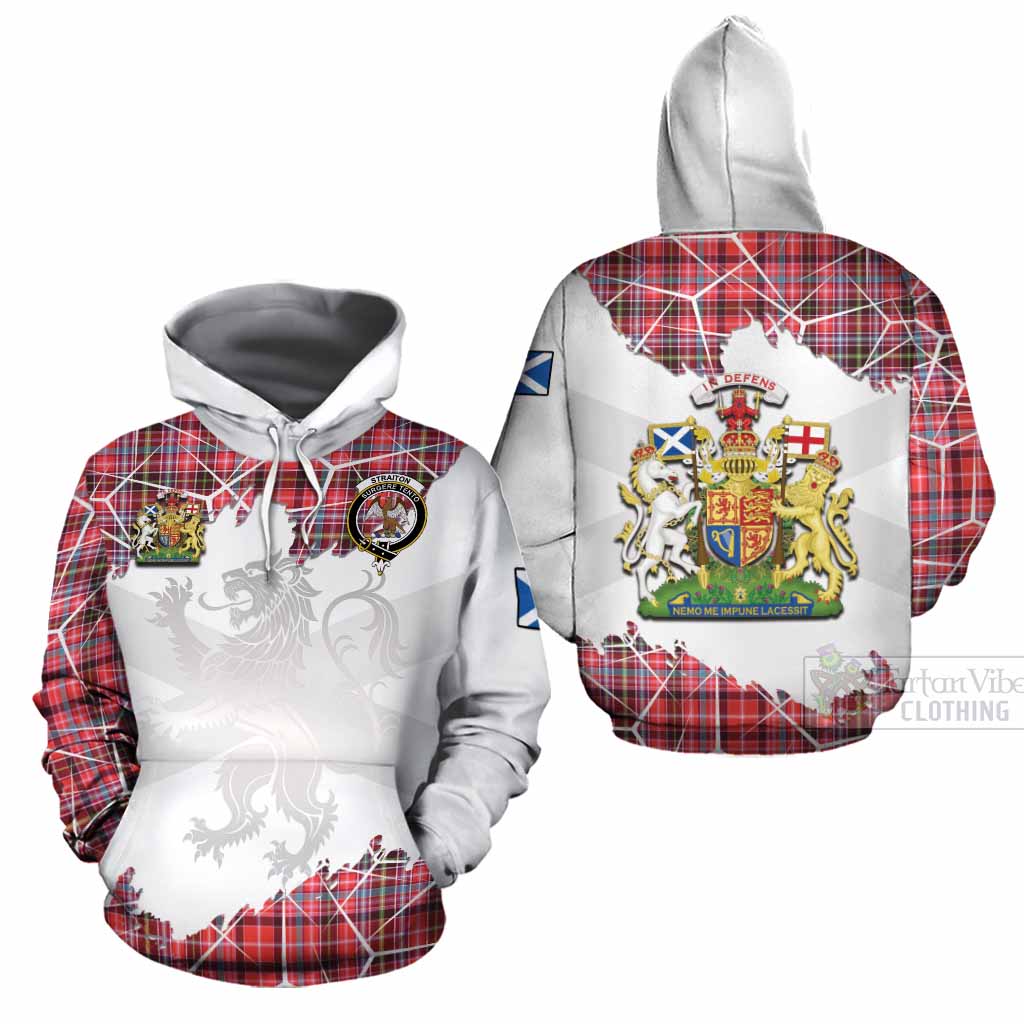 Straiton Tartan Cotton Hoodie with Family Crest and Lion Rampant Grunge Style