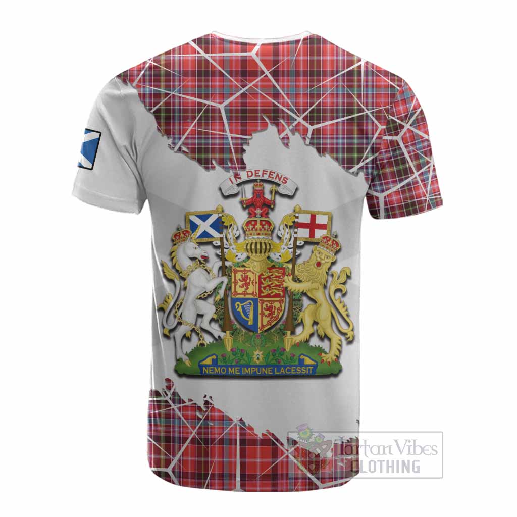 Straiton Tartan Cotton T-shirt with Family Crest and Lion Rampant Grunge Style