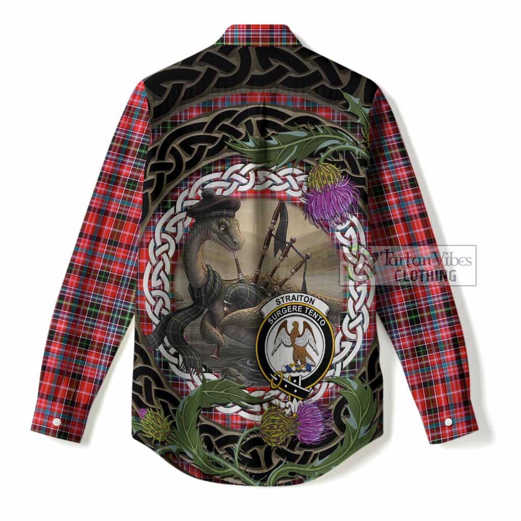 Straiton Tartan Crest Bagpipe Nessie Women Casual Shirt Scottish Loch Ness Monster Celtic Thistle