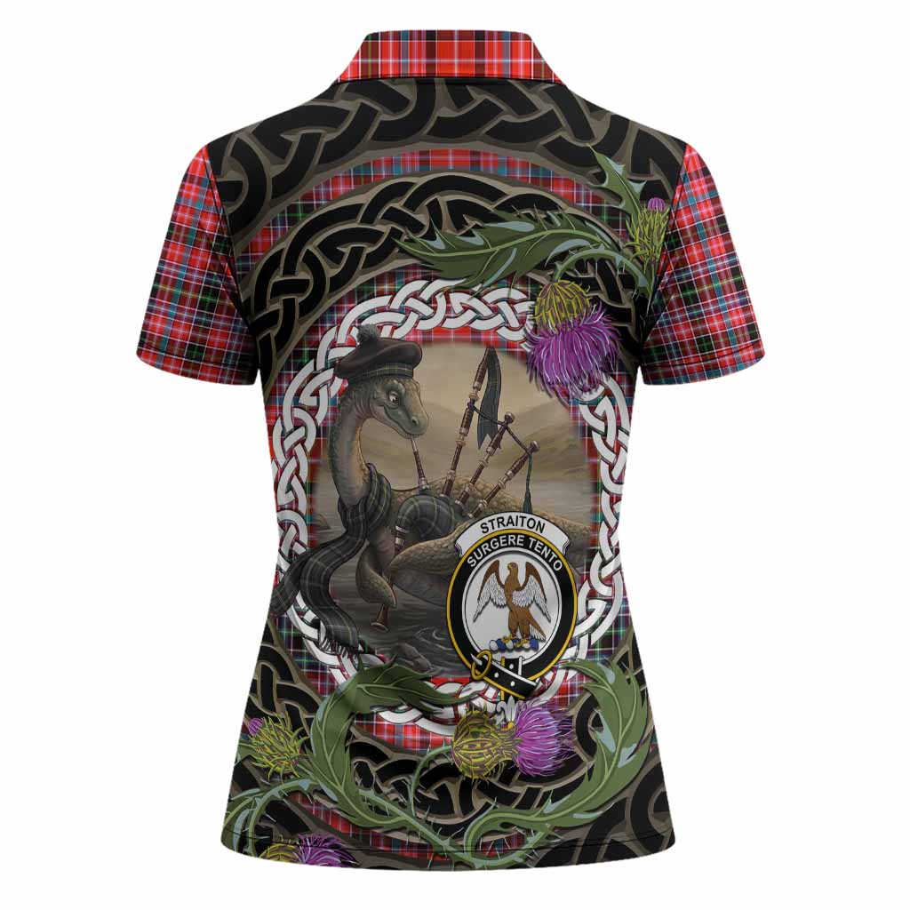 Straiton Tartan Crest Bagpipe Nessie Women Polo Shirt Scottish Loch Ness Monster Celtic Thistle