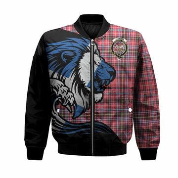 Straiton Tartan Crest Bomber Jacket Scottish Golden Lions Wave Flow
