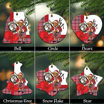 Straiton Tartan Crest Christmas Ceramic Ornament Highland Cow Bagpipes Coquette Bow Style