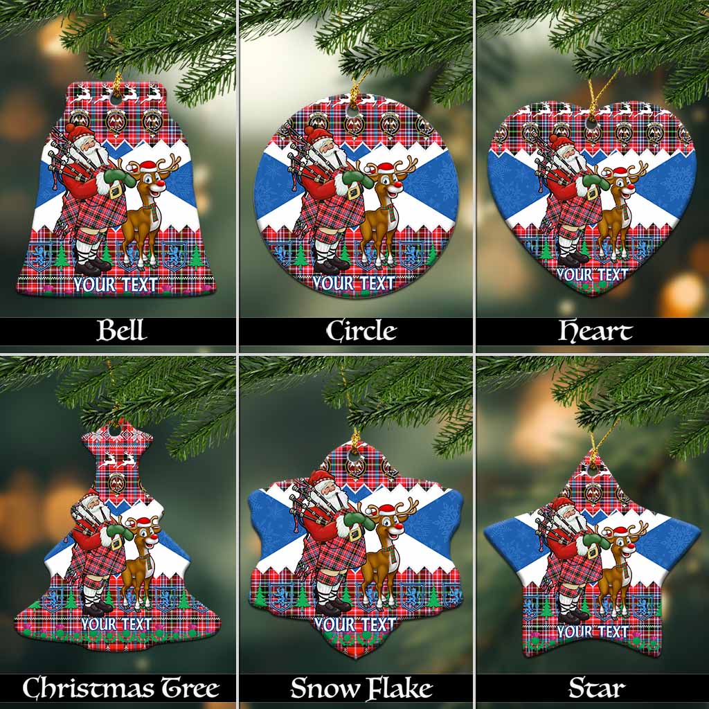 Straiton Tartan Crest Christmas Ceramic Ornament Scotland Santa With Bagpipes Cute Reindeer