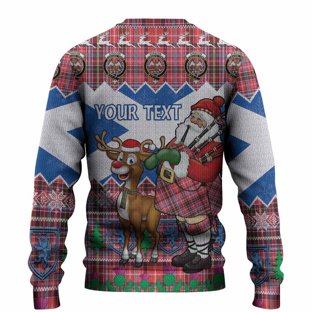 Straiton Tartan Crest Christmas Christmas Ugly Sweater Scotland Santa With Bagpipes Cute Reindeer