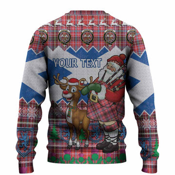 Straiton Tartan Crest Christmas Christmas Ugly Sweater Scotland Santa With Bagpipes Cute Reindeer