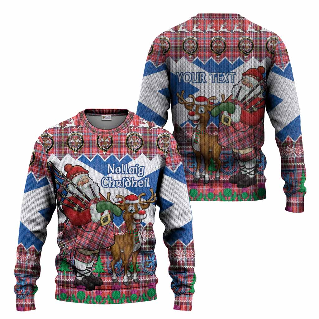 Straiton Tartan Crest Christmas Christmas Ugly Sweater Scotland Santa With Bagpipes Cute Reindeer