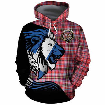 Straiton Tartan Crest Cotton Hoodie Scottish Golden Lions Wave Flow