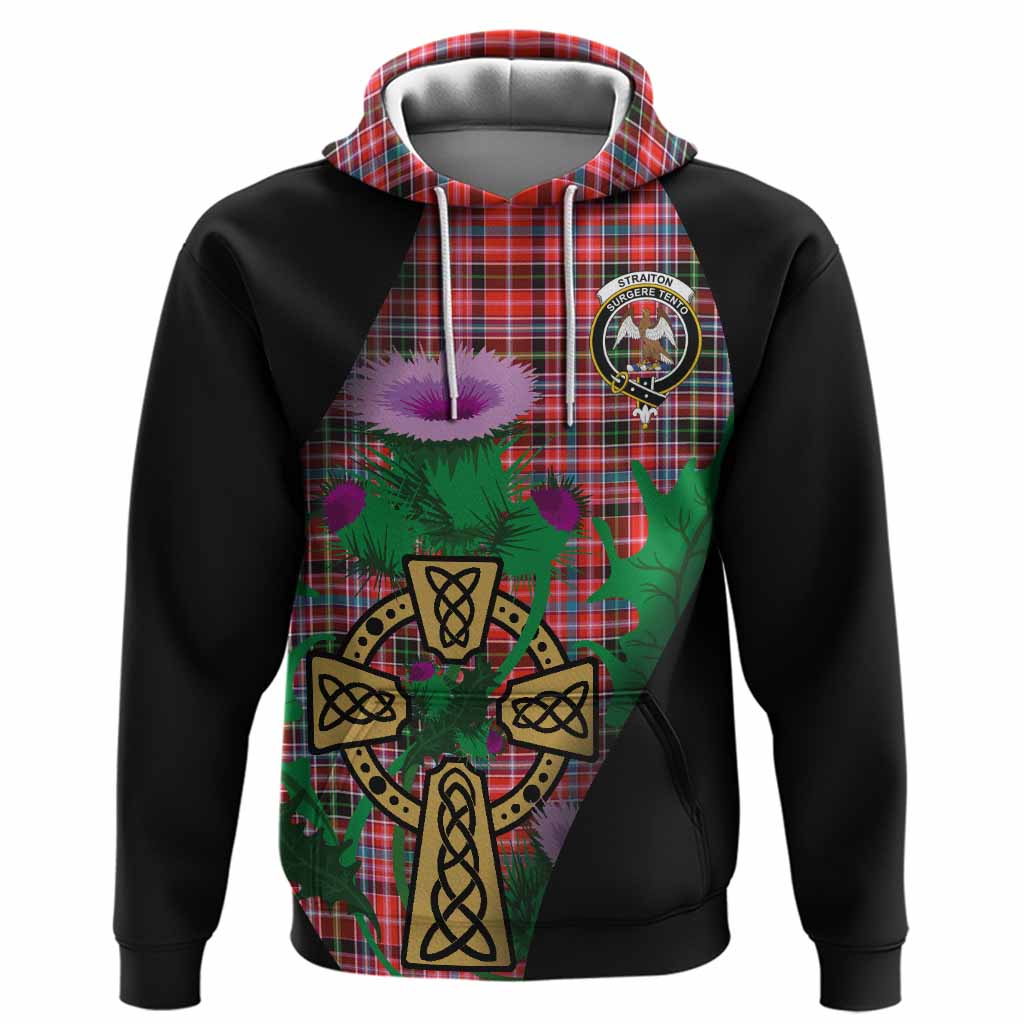 Straiton Tartan Crest Hoodie Celtic Cross Thistle Flowers