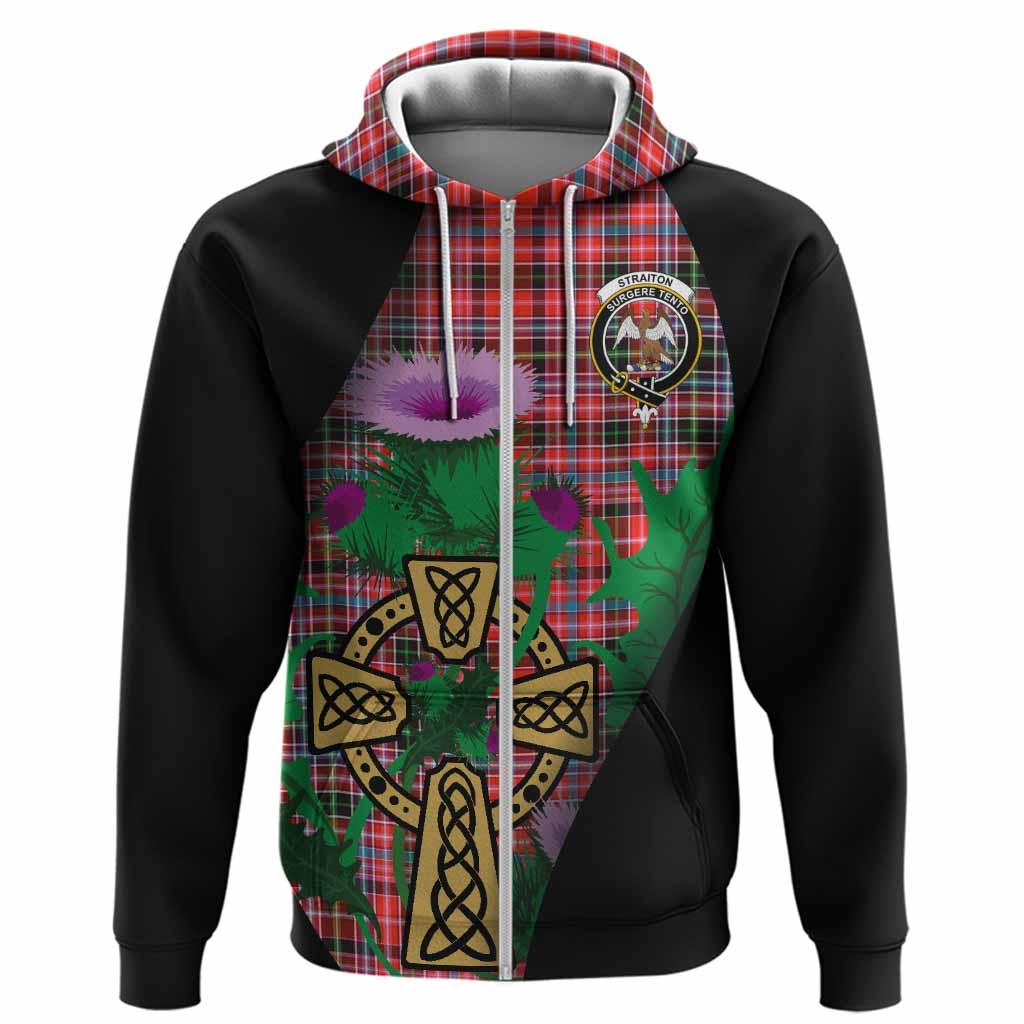 Straiton Tartan Crest Hoodie Celtic Cross Thistle Flowers