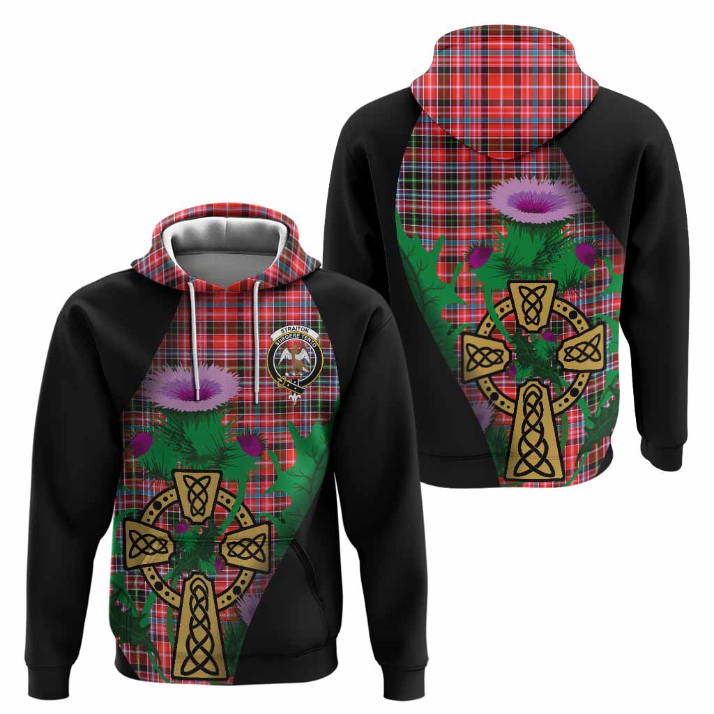 Straiton Tartan Crest Hoodie Celtic Cross Thistle Flowers