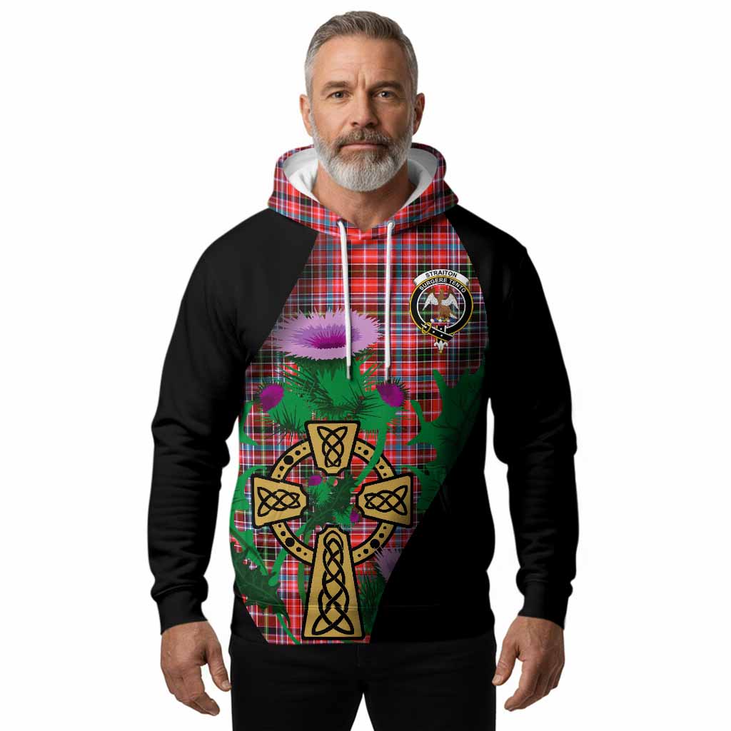 Straiton Tartan Crest Hoodie Celtic Cross Thistle Flowers