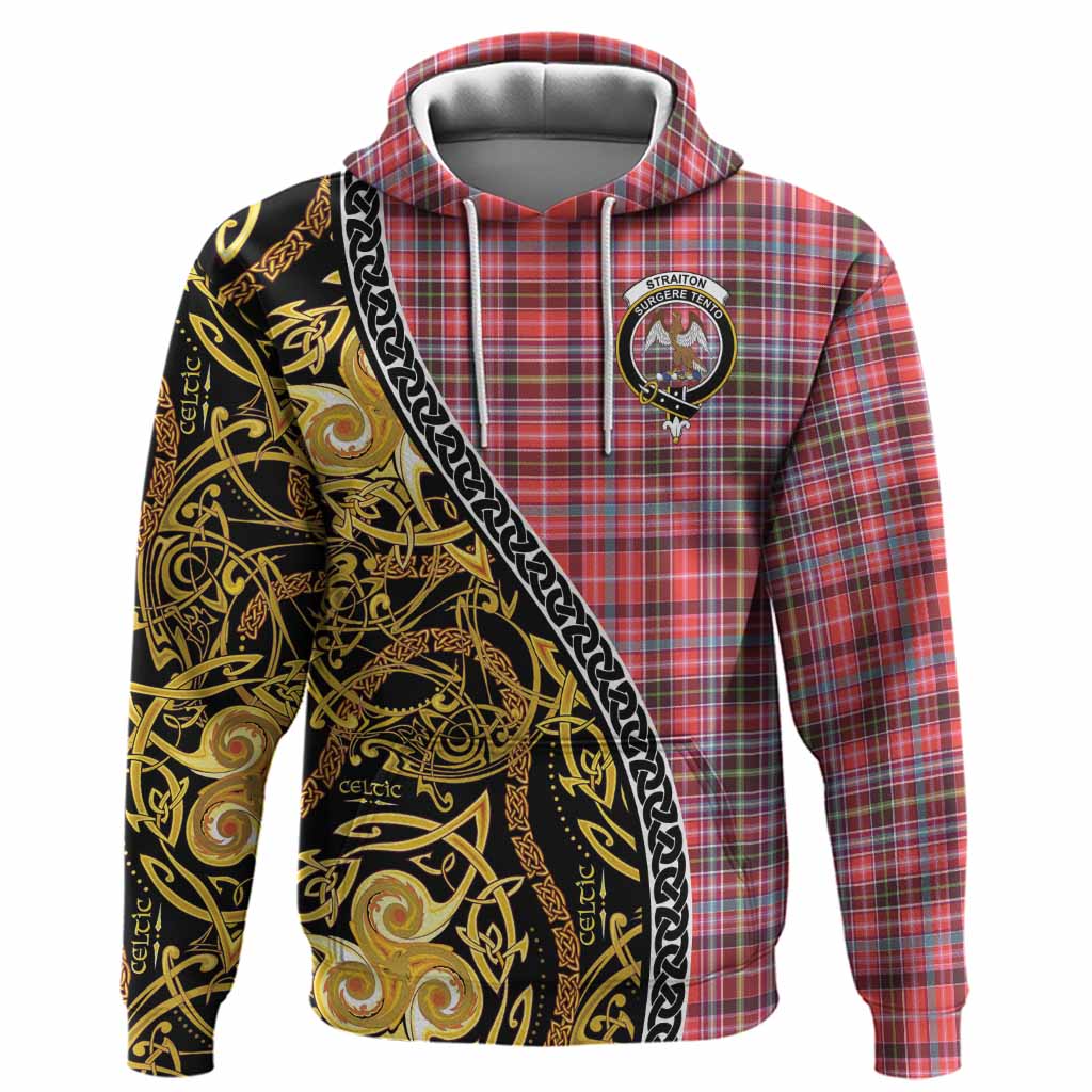 Straiton Tartan Crest Hoodie Celtic Knot and Triple Trickle Spiral Symbols