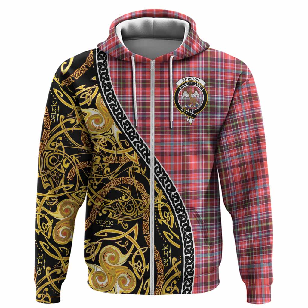 Straiton Tartan Crest Hoodie Celtic Knot and Triple Trickle Spiral Symbols