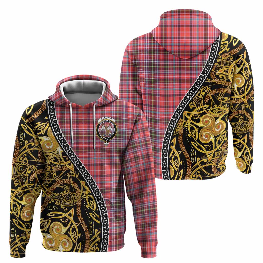 Straiton Tartan Crest Hoodie Celtic Knot and Triple Trickle Spiral Symbols