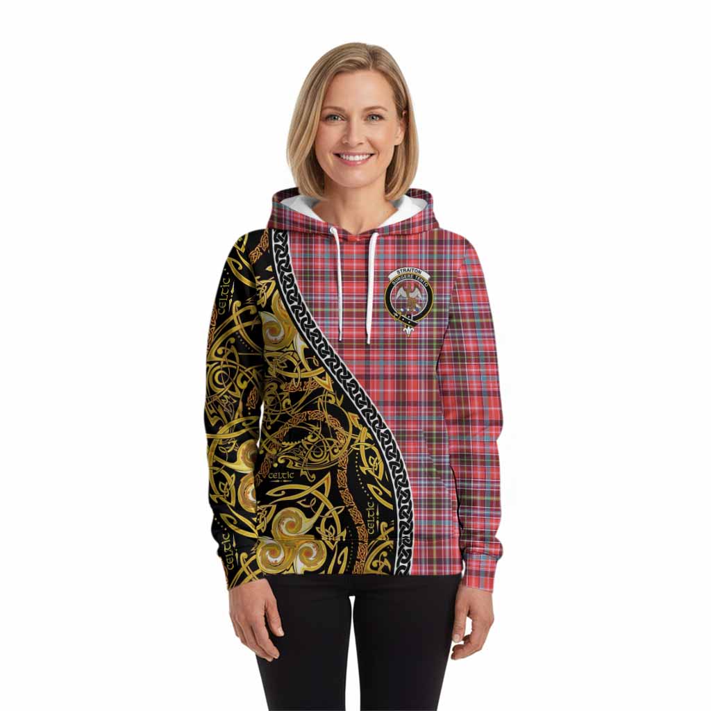Straiton Tartan Crest Hoodie Celtic Knot and Triple Trickle Spiral Symbols