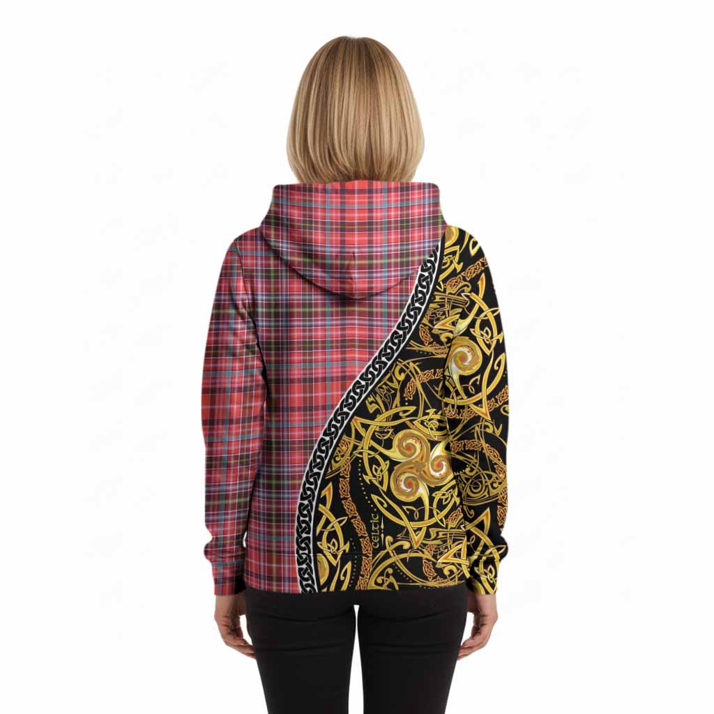 Straiton Tartan Crest Hoodie Celtic Knot and Triple Trickle Spiral Symbols