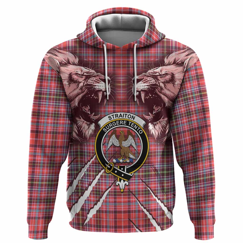 Straiton Tartan Crest Hoodie Ferocious Lion Style