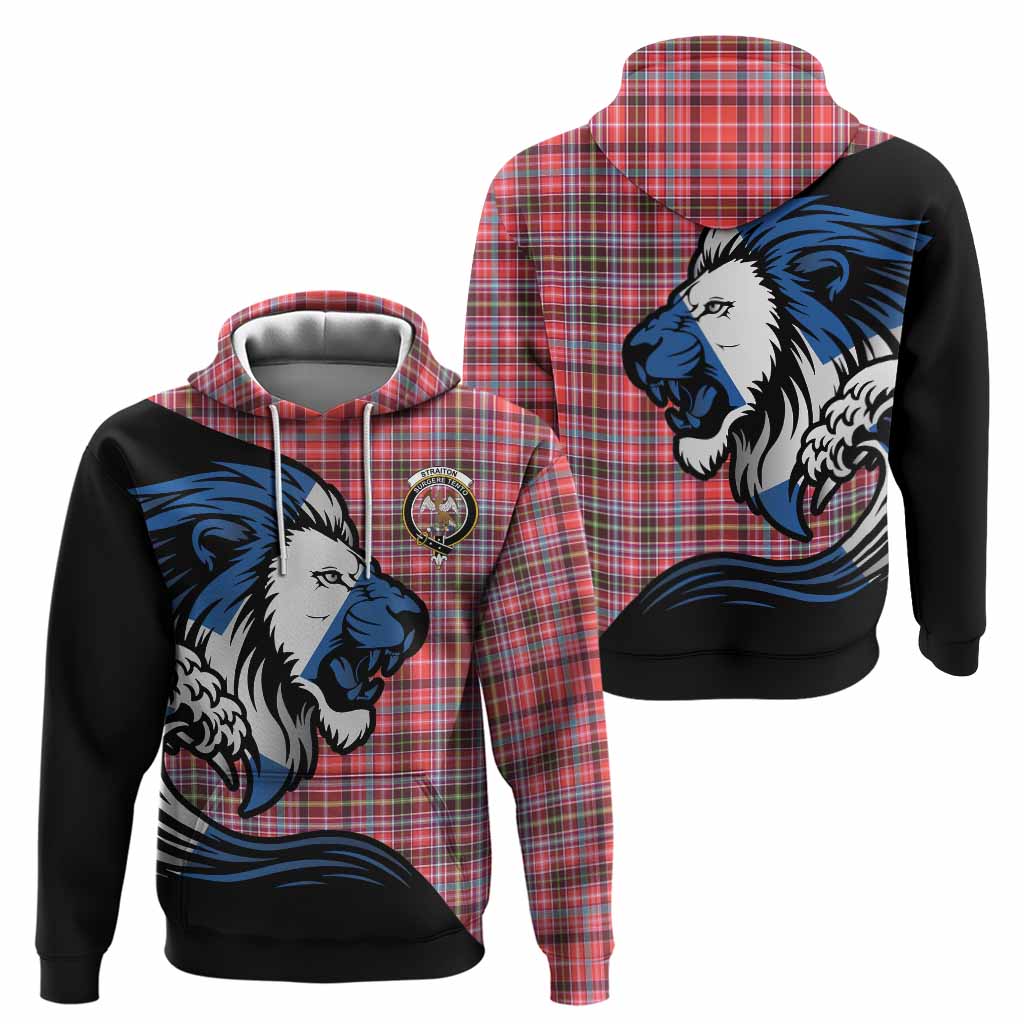 Straiton Tartan Crest Hoodie Scottish Golden Lions Wave Flow