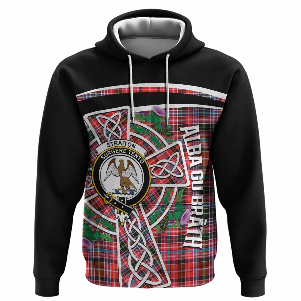 Straiton Tartan Crest Hoodie Scottish Thistle Celtic Cross Alba Gu Brath