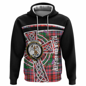 Straiton Tartan Crest Hoodie Scottish Thistle Celtic Cross Alba Gu Brath