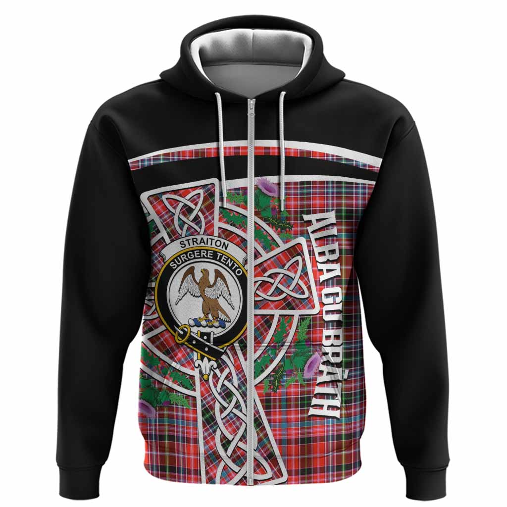Straiton Tartan Crest Hoodie Scottish Thistle Celtic Cross Alba Gu Brath