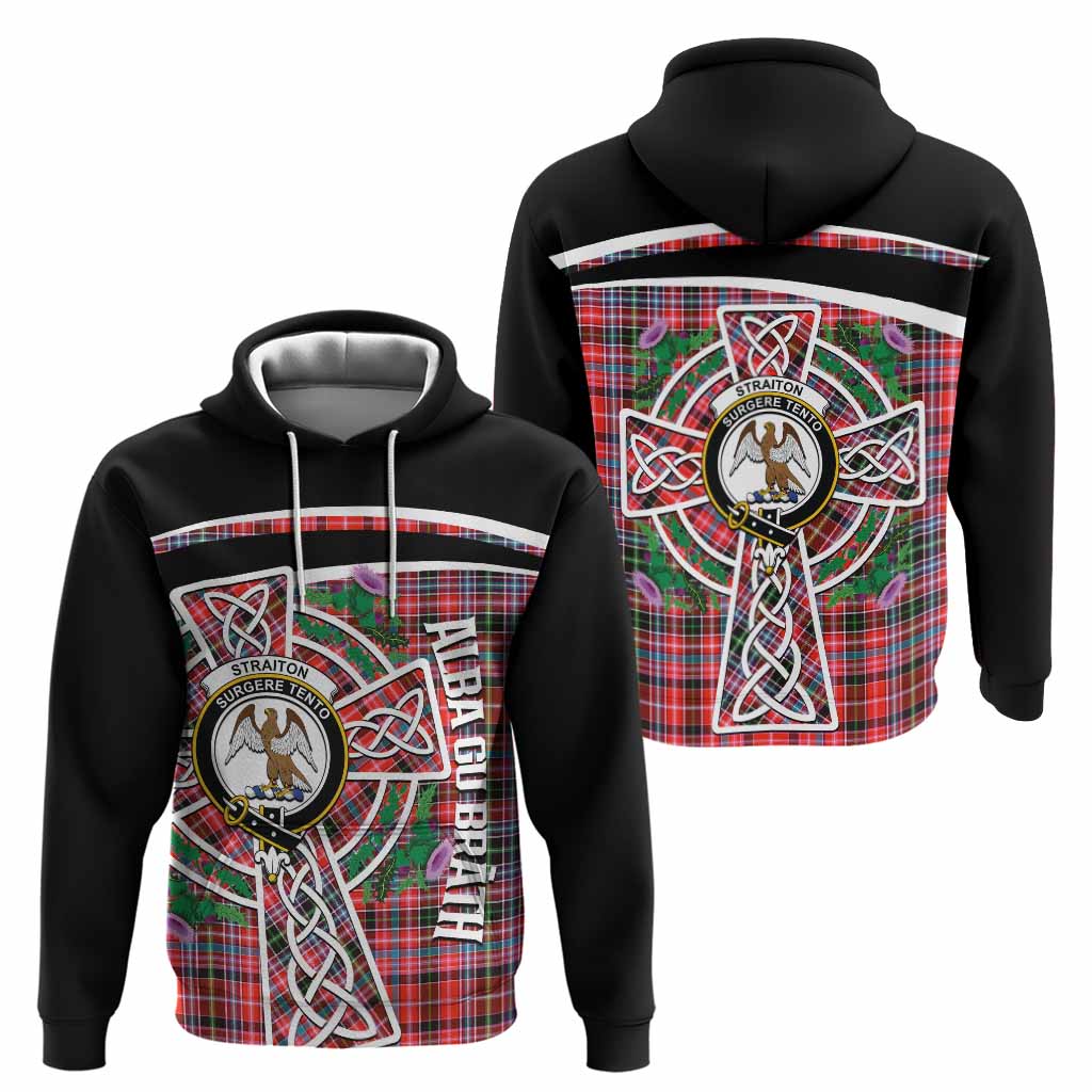 Straiton Tartan Crest Hoodie Scottish Thistle Celtic Cross Alba Gu Brath
