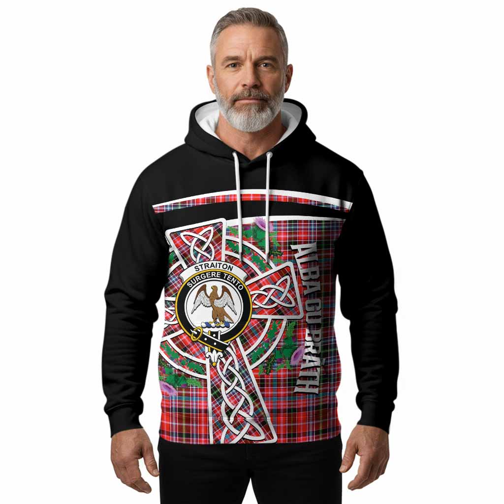 Straiton Tartan Crest Hoodie Scottish Thistle Celtic Cross Alba Gu Brath