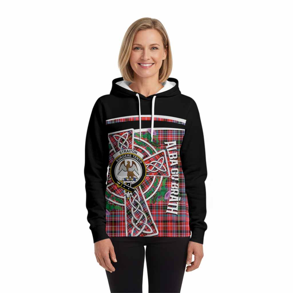 Straiton Tartan Crest Hoodie Scottish Thistle Celtic Cross Alba Gu Brath