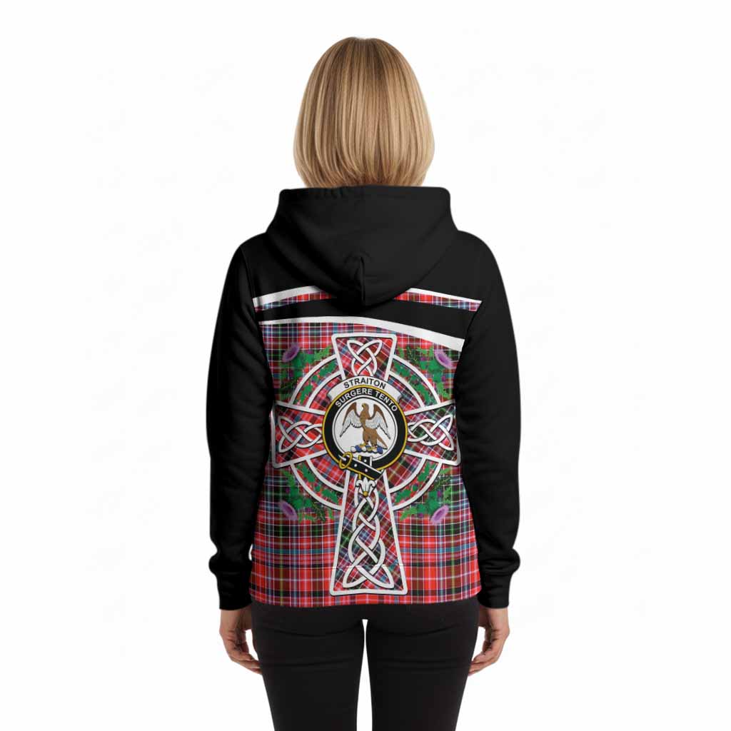 Straiton Tartan Crest Hoodie Scottish Thistle Celtic Cross Alba Gu Brath