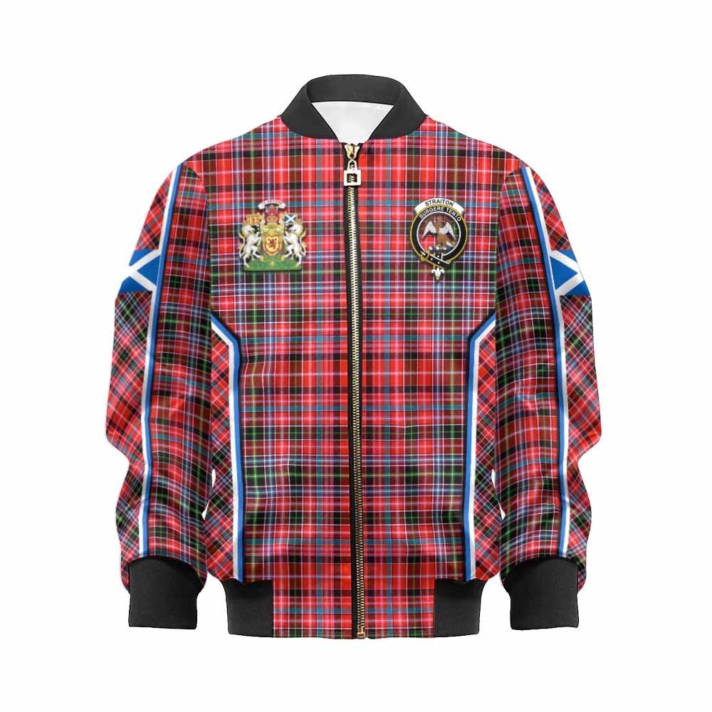 Straiton Tartan Crest Kid Bomber Jacket Scotland Coat of Arm Flag Style - Tartan Vibes Clothing