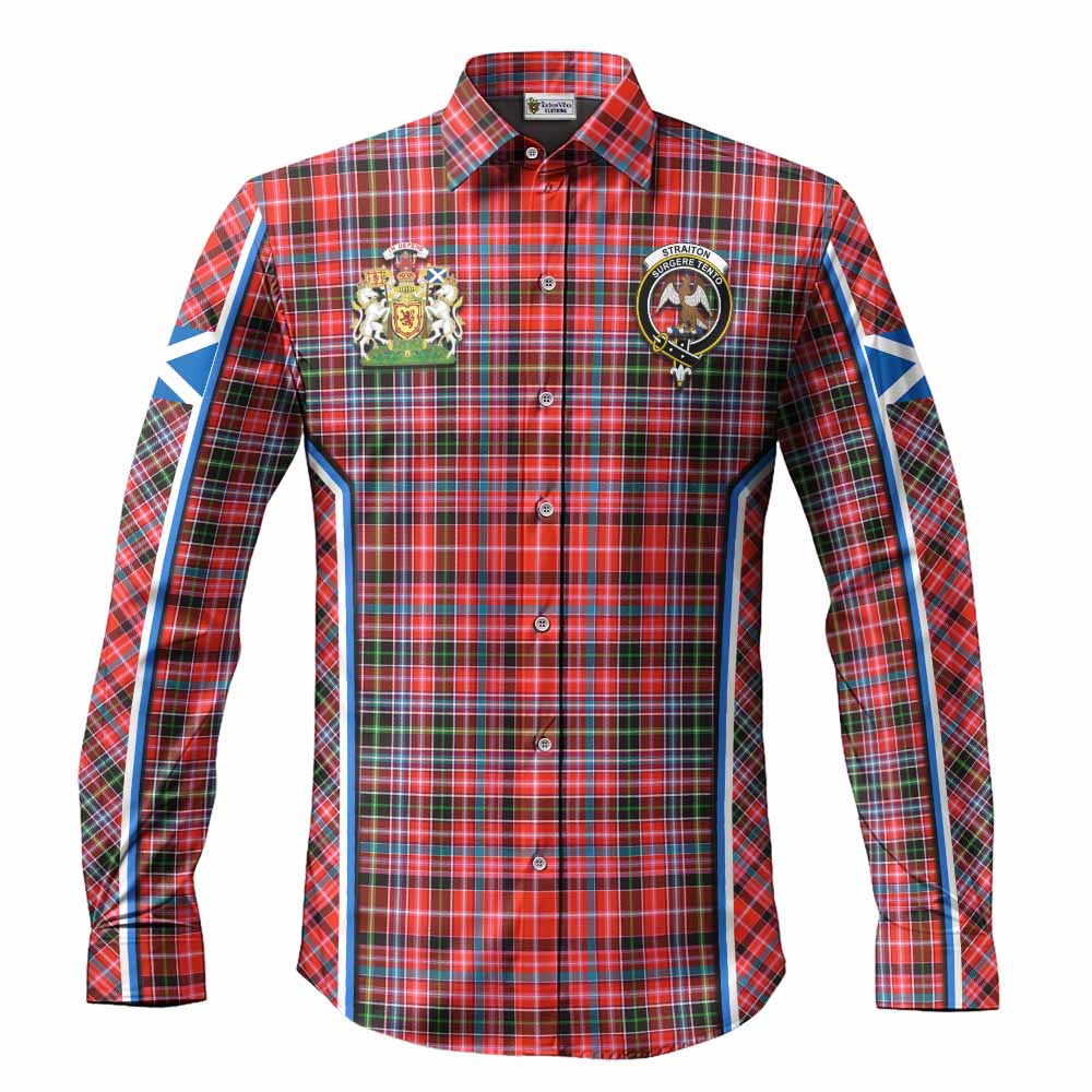 Straiton Tartan Crest Long Sleeve Button Shirts Scotland Coat of Arm Flag Style - Tartan Vibes Clothing