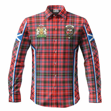 Straiton Tartan Crest Long Sleeve Button Shirts Scotland Coat of Arm Flag Style