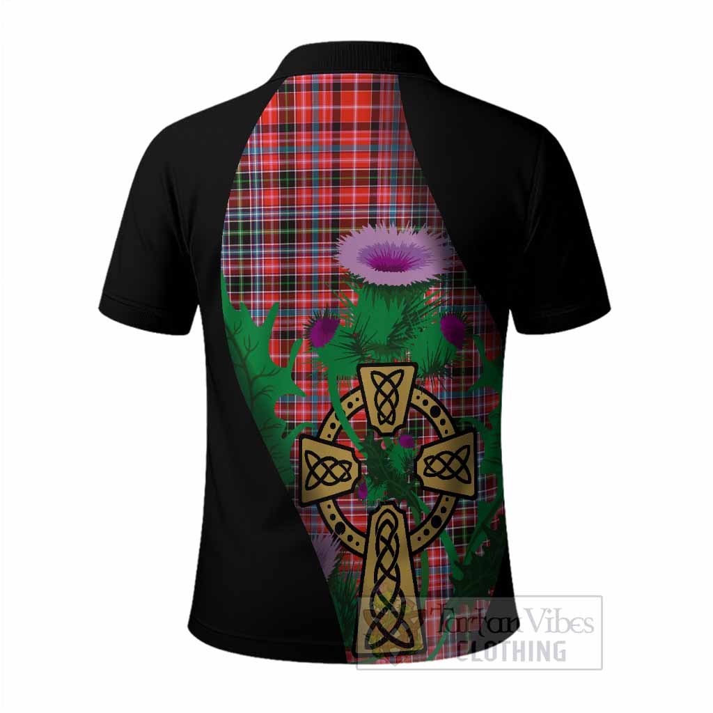 Straiton Tartan Crest Polo Shirt Celtic Cross Thistle Flowers