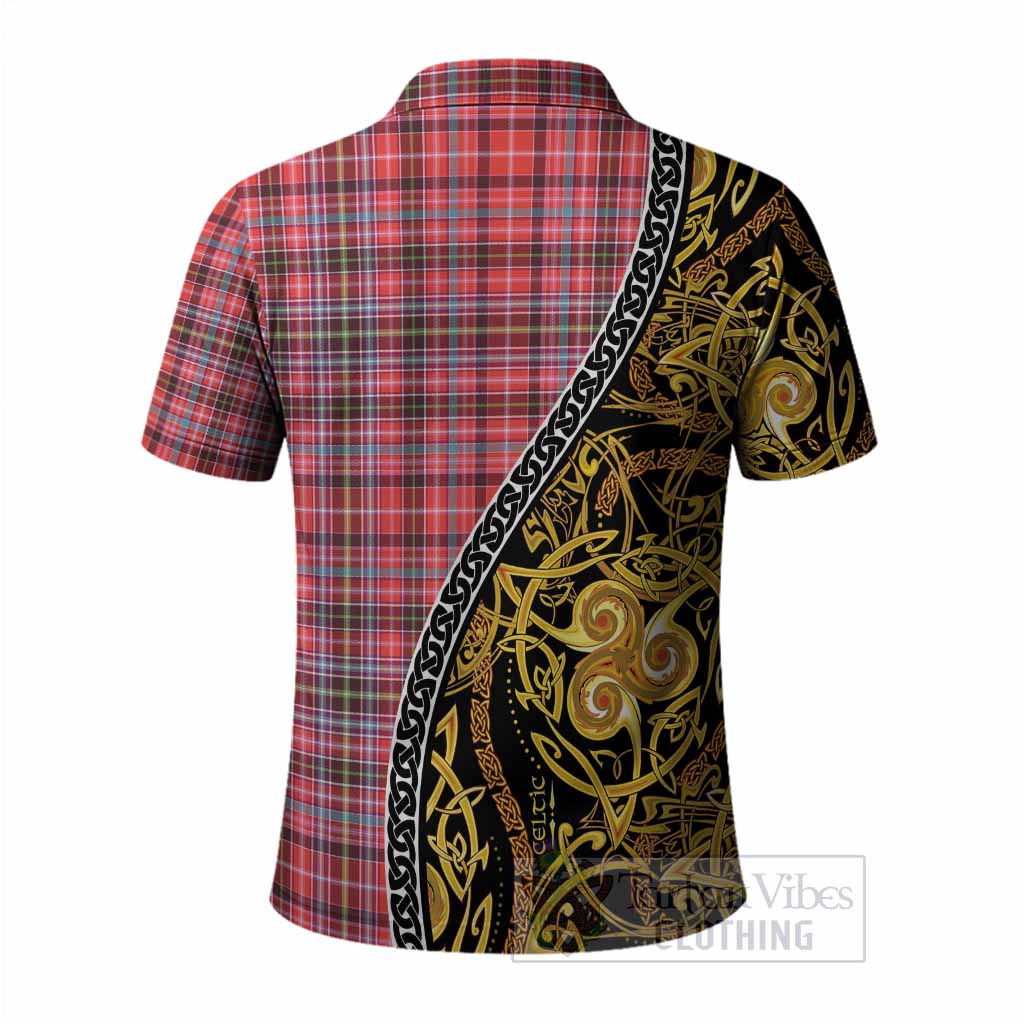 Straiton Tartan Crest Polo Shirt Celtic Knot and Triple Trickle Spiral Symbols