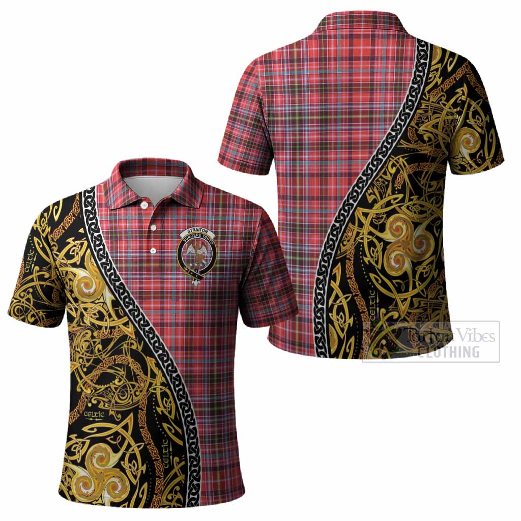 Straiton Tartan Crest Polo Shirt Celtic Knot and Triple Trickle Spiral Symbols