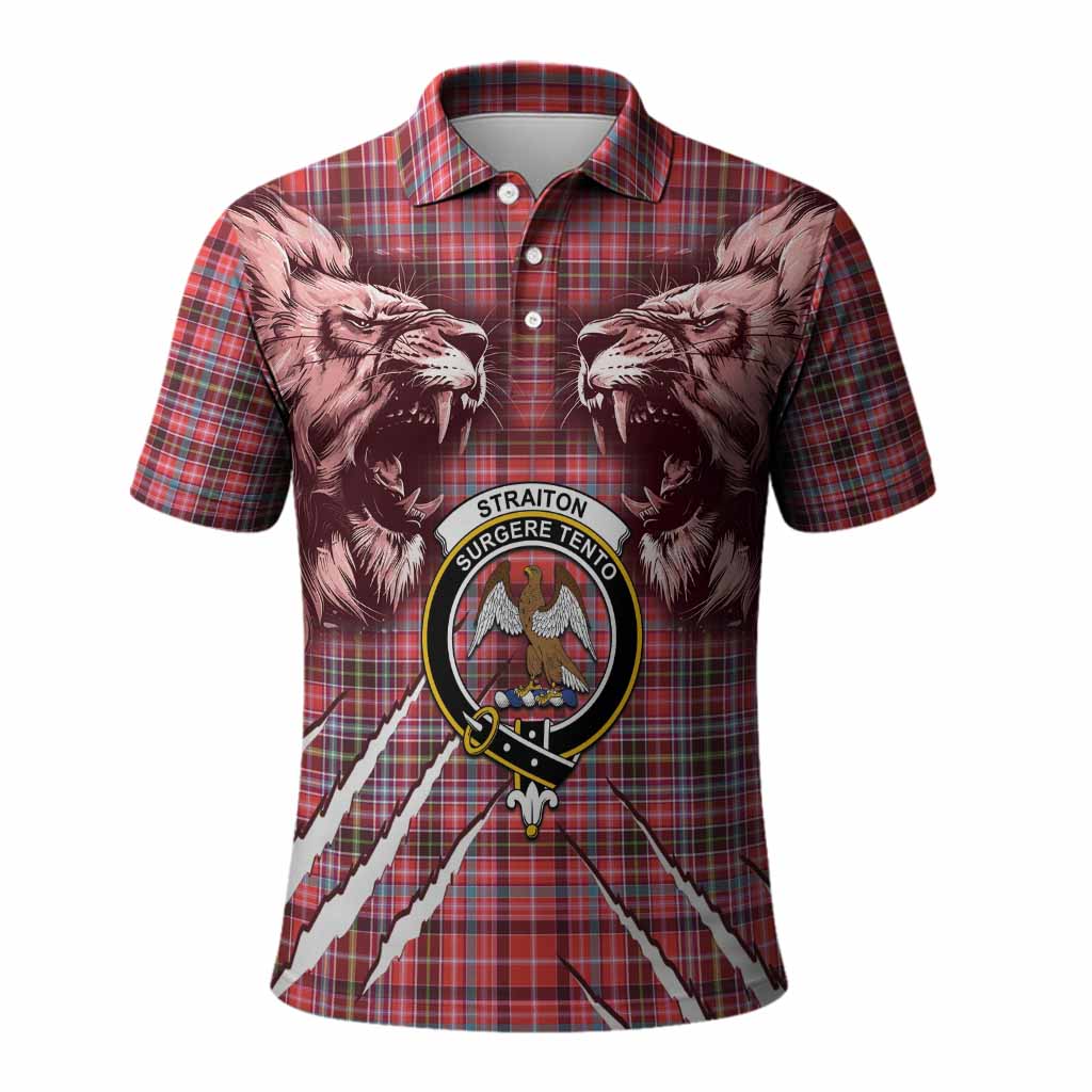 Straiton Tartan Crest Polo Shirt Ferocious Lion Style