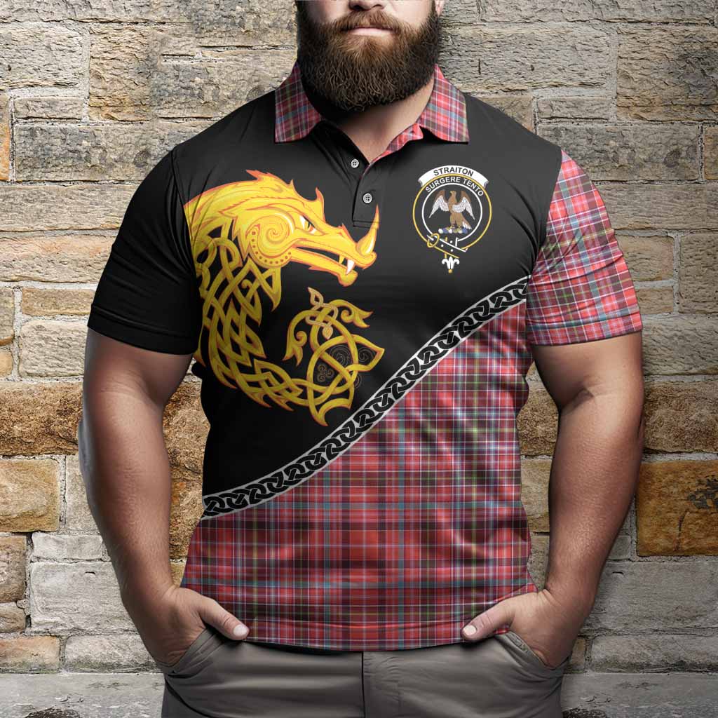 Straiton Tartan Crest Polo Shirt Legendary Dragon Knot Half Style